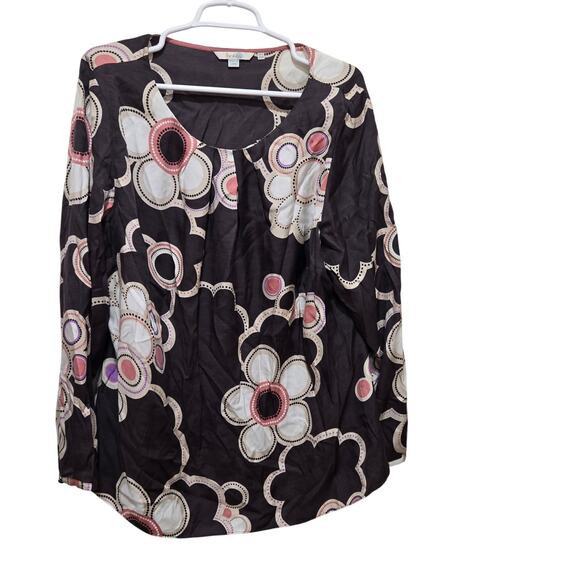 Boden 18 Brown Pink Floral Silk Blend Long Sleeve Blouse - Picture 1 of 6